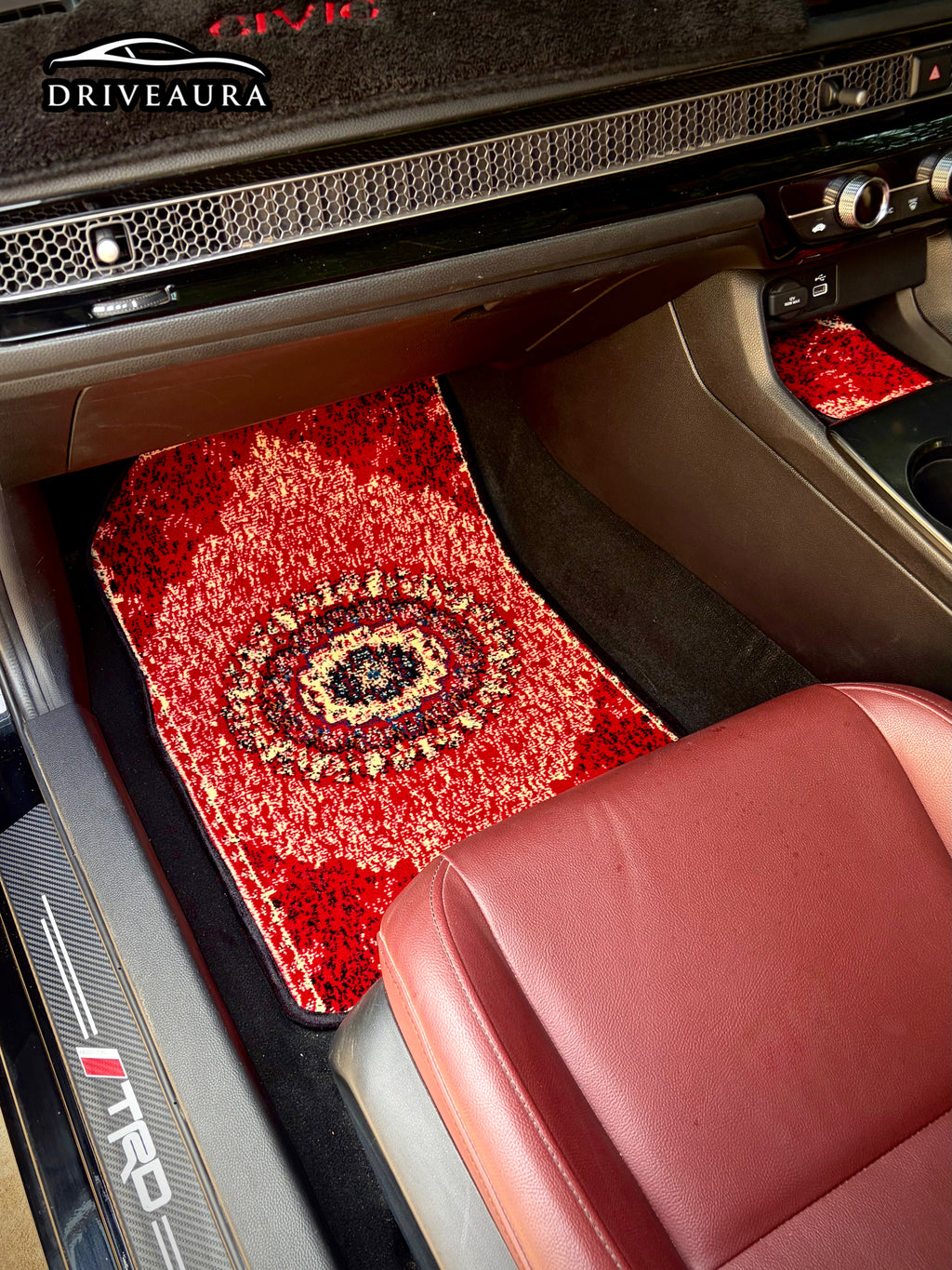 Red Classic Persian Luxury Car Mats — Statement Edition (Design 1)