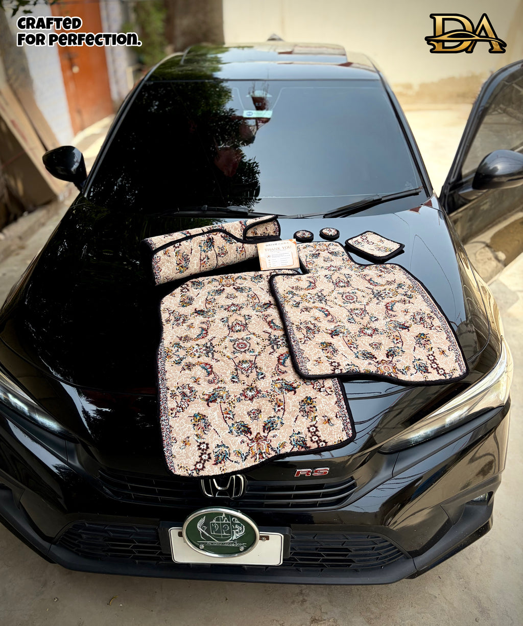 White Crystal Persian Luxury Car Mats — Statement Edition (Design 1)