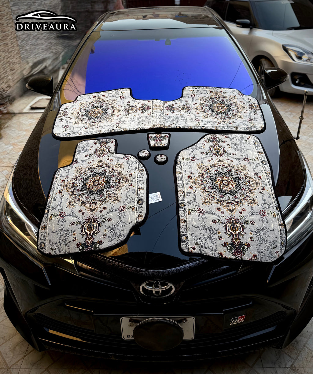 Royal Pearl White Persian Luxury Car Mats — (Design 1)